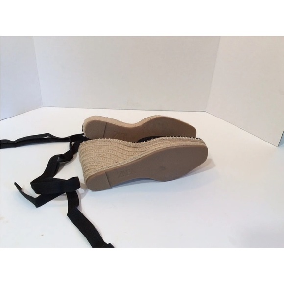 Zara Black Tied Raffia Espadrille Wedge Shoes NWT SZ 10 EU 41 - Picture 9 of 11